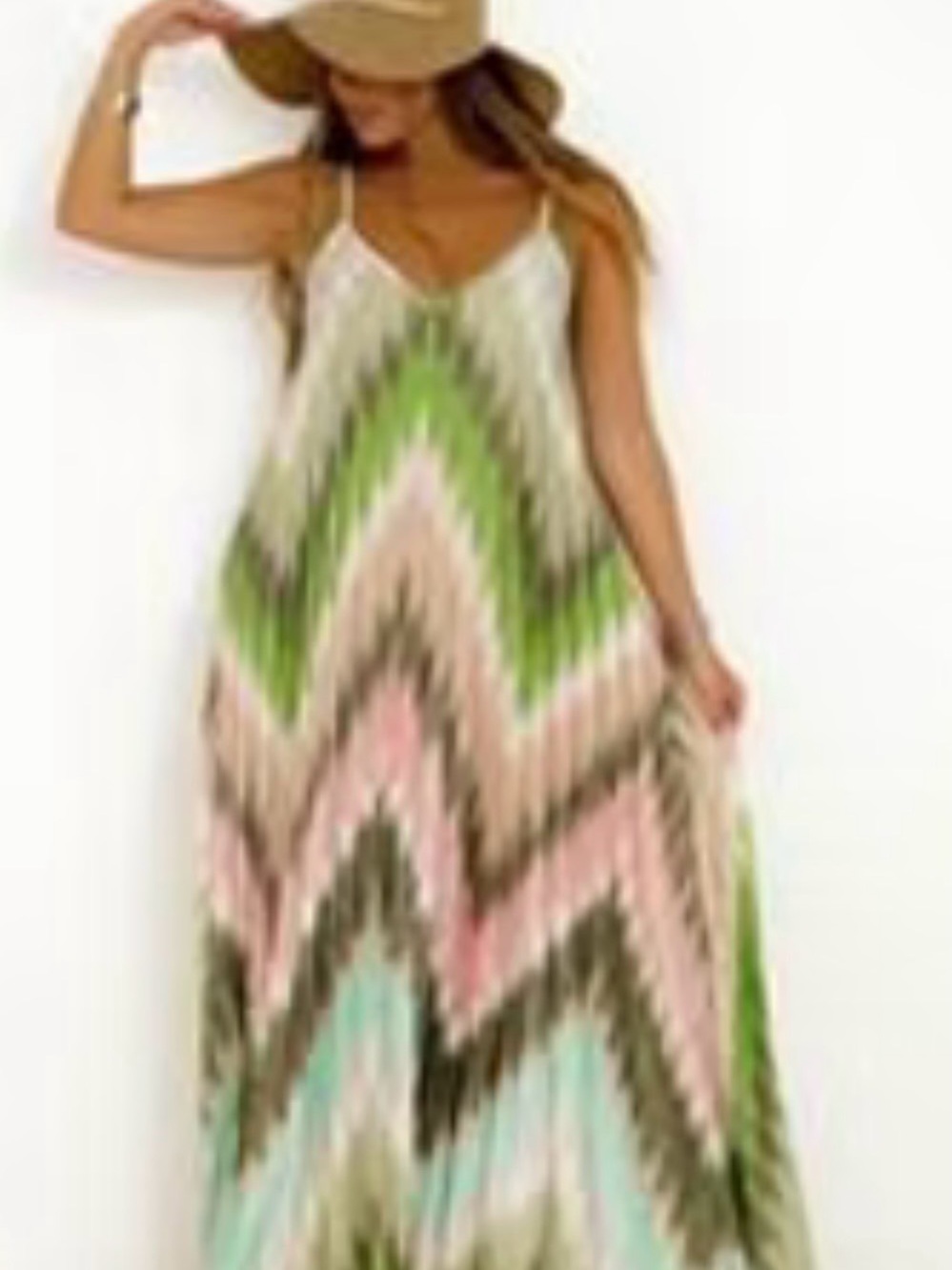 Multi-Color Chevron Zig Zag Maxi Slip Dress - Women